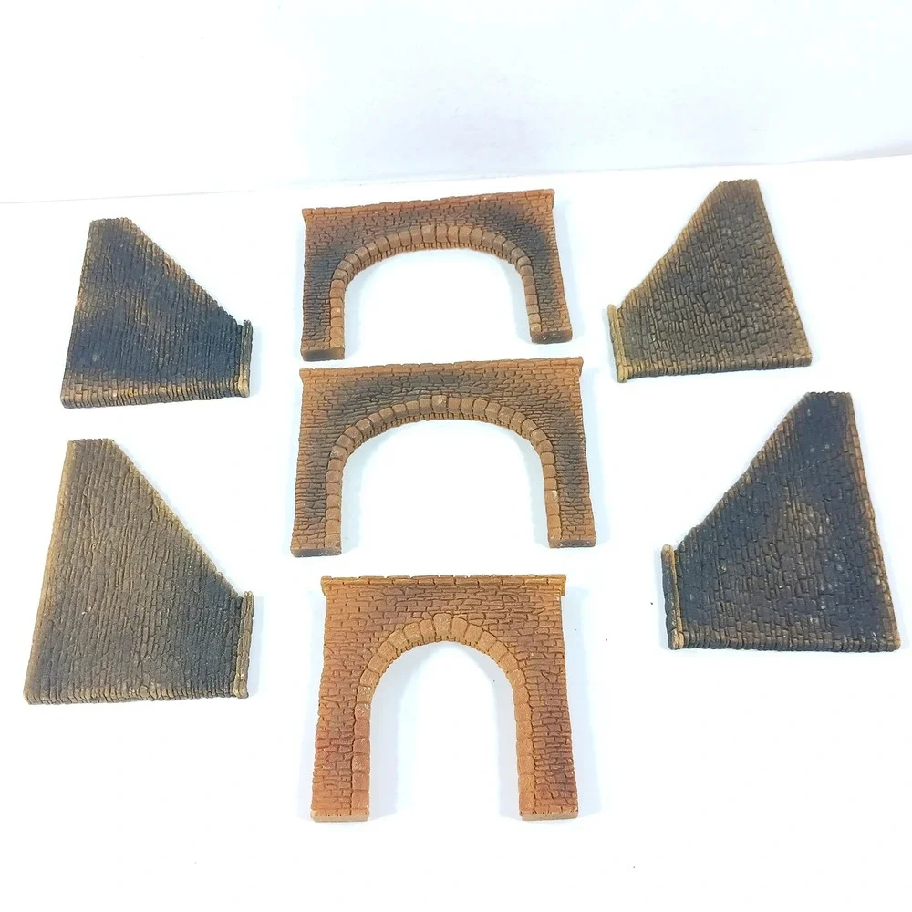 HO Scale Model Train Tunnel Portals and Retaining Wing Walls Stone 7pc Set